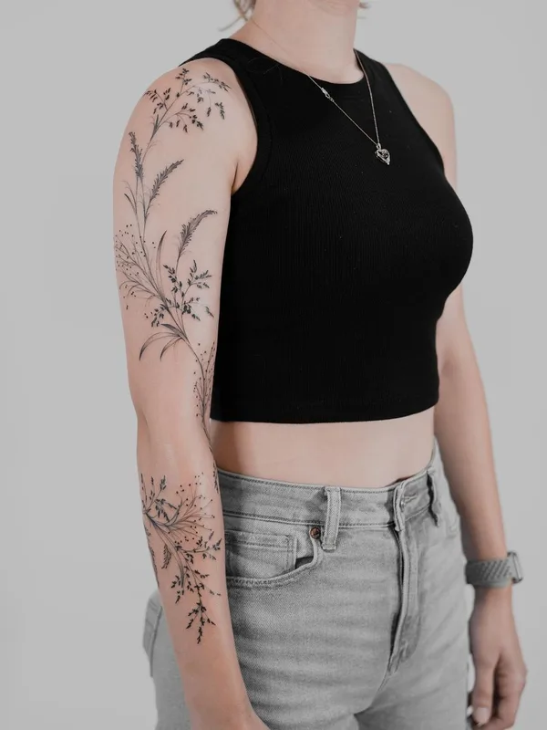 female black botanic tatuaje en full sleeve #57576 | Tatuador Mr Marek