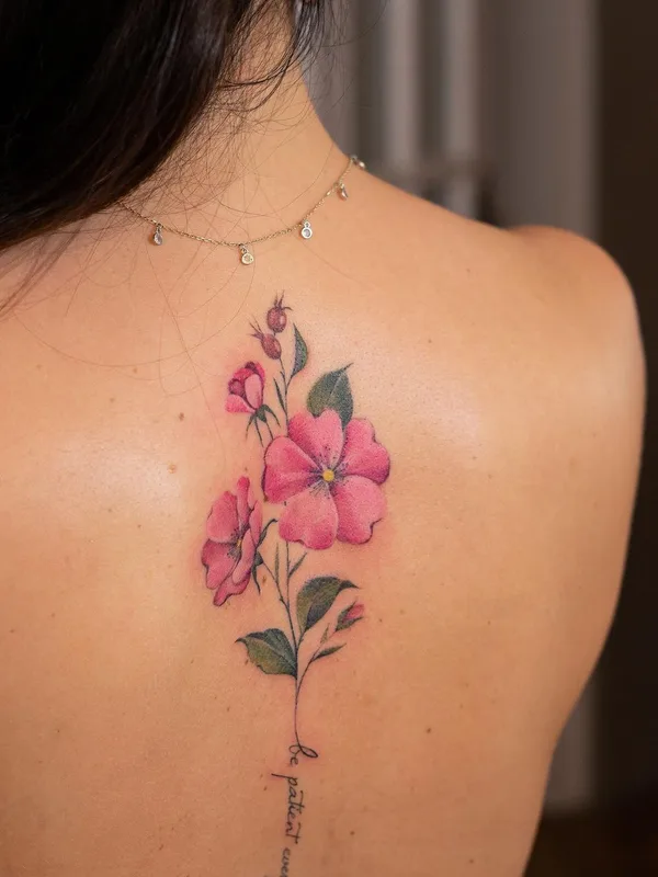 female color botanic Tatuaggio su shoulder blade #57639 | Tatuatore Anna Botyk