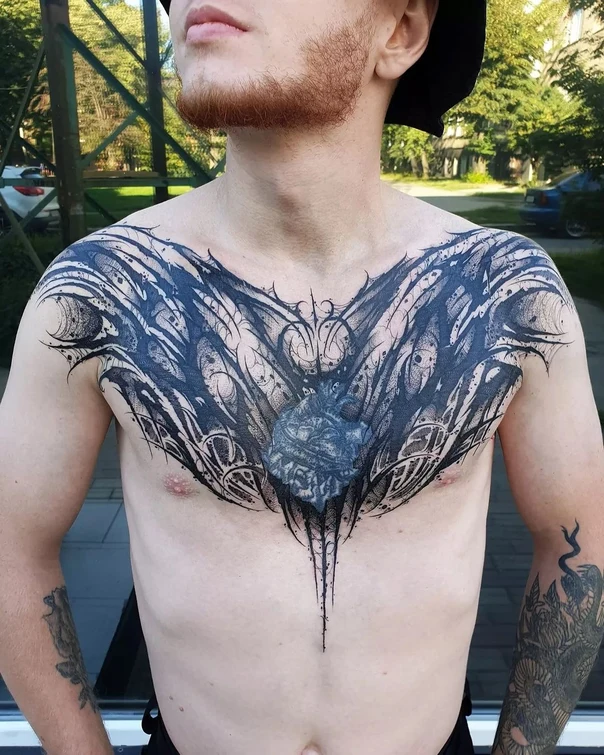 Blackwork Abstract, Geometric tattoo on Chest
