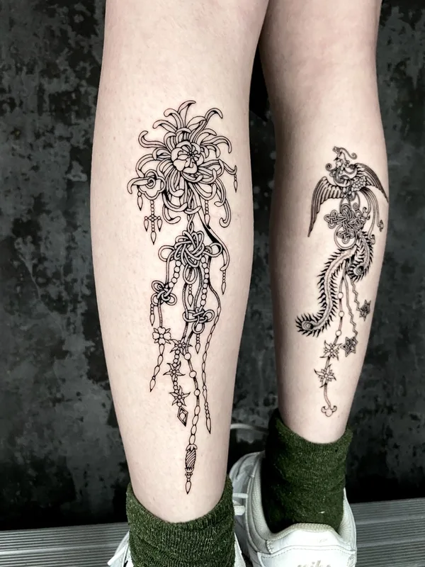 black linework tattoo on calf #57683 | Tattoo Artist Kodsuno