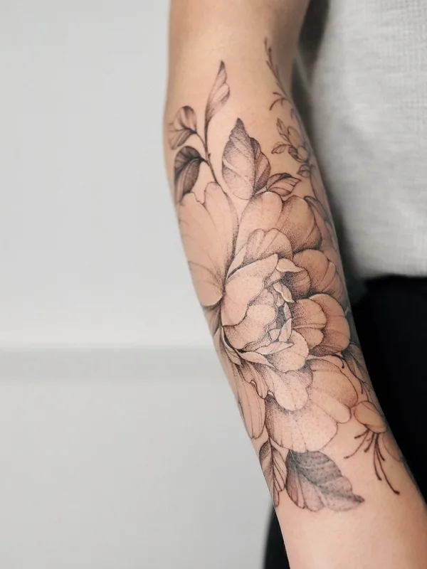 female black botanic 纹身 在 forearm #57691 | 纹身师 Yarina Tereshchenko