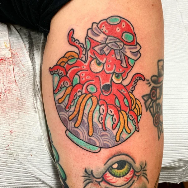 Old School Octopus, Bowl tattoo on Forearm