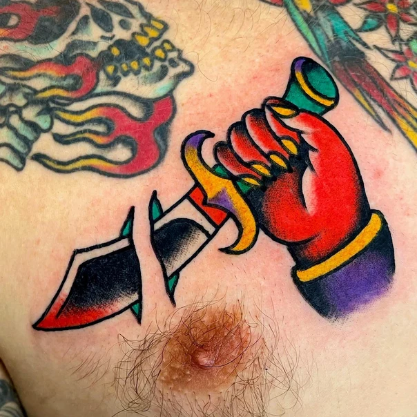 Traditional Dagger, Hand tattoo on Chest