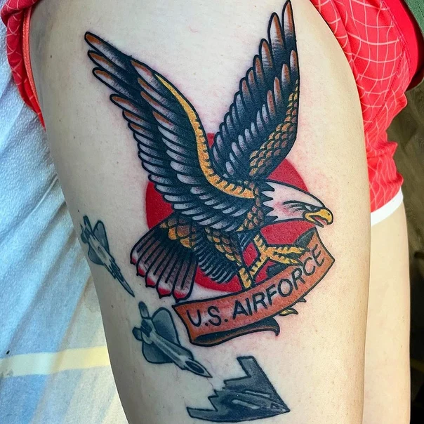 Old School Eagle, Military tattoo on Thigh