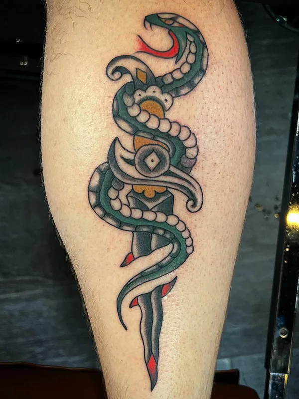 color traditional tattoo on calf #57784 | Tattoo Artist Ryan Miller