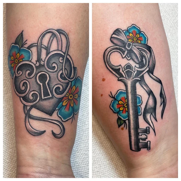 Neo Traditional Lock, Key tattoo on Forearm