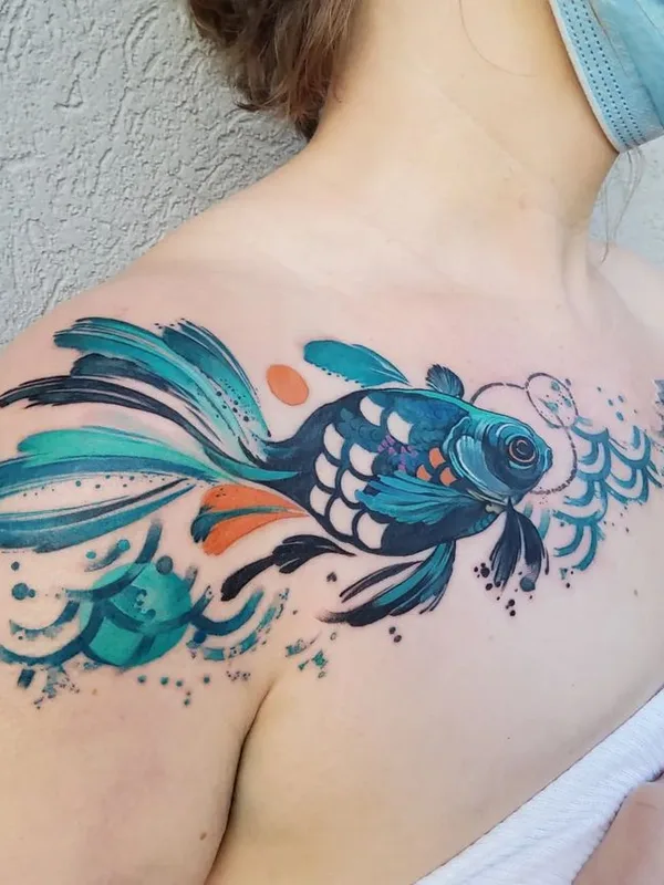 female color watercolor Tatuaggio su collarbone #57812 | Tatuatore Kel Tait