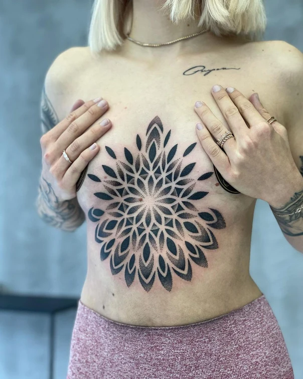 Mandala Geometric, Floral tattoo on Sternum
