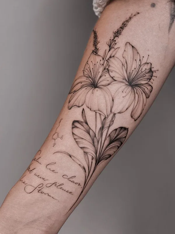 female black botanic, fineline tattoo on forearm #57858 | Tattoo Artist Nicazky