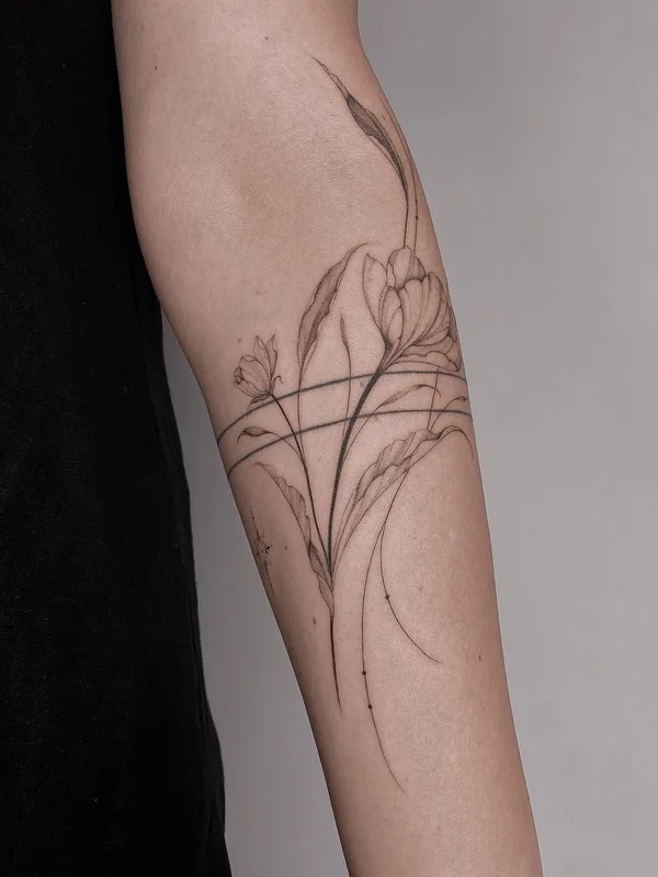 female black botanic, fineline tattoo on forearm #57863 | Tattoo Artist Nicazky