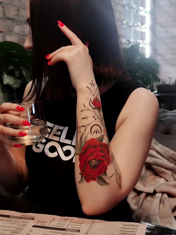 Botanic Flower, Leaves tattoo on Forearm