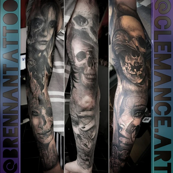 Realism Skull, Portrait tattoo on Full Sleeve