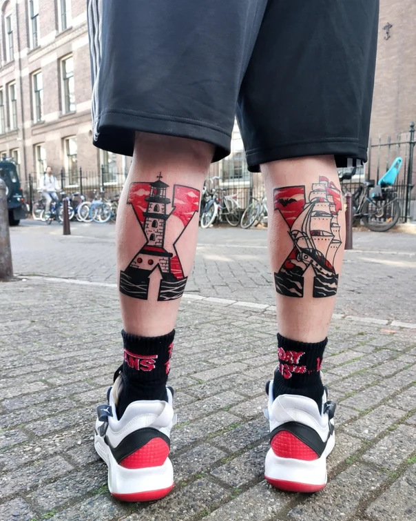 Олд-скул Lighthouse, Ship tattoo на Икра
