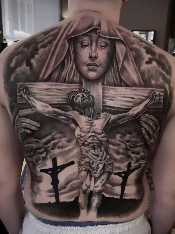 male black and grey realism 纹身 在 full back #57990 | 纹身师 Sneg Tattoo