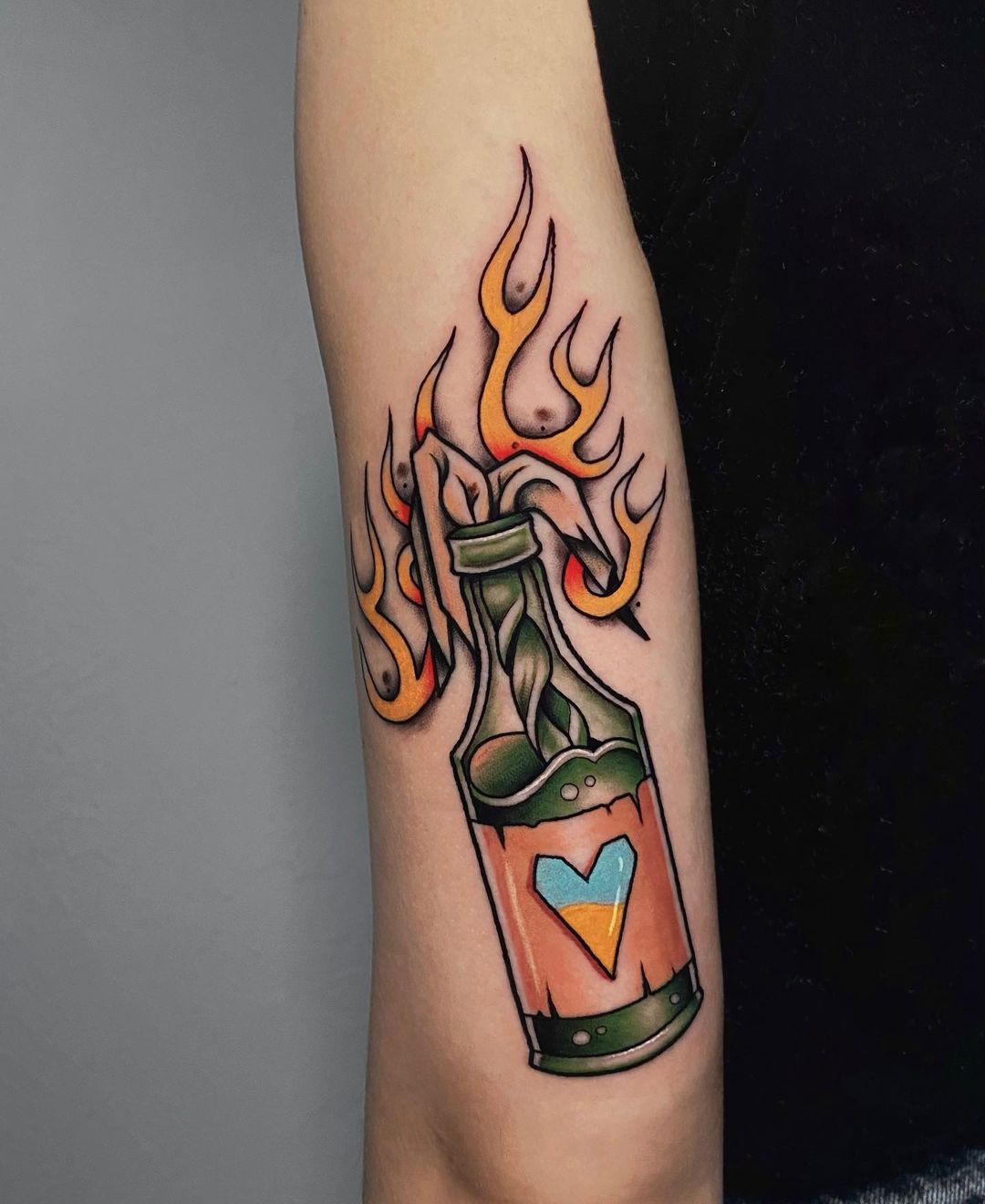 Blackwork molotov cocktail My 3rd professional tattoo Ive gotten   done by Mike Olson at Red Yeti Ironworks in Longview WA  rtattoos