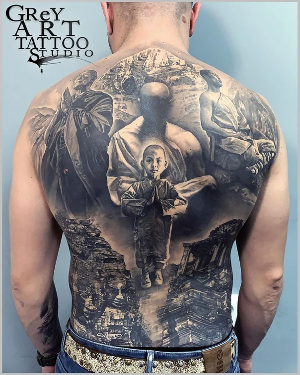 Realism Buddha, Monk tattoo on Full Back