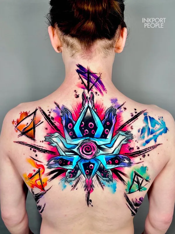 female color watercolor 纹身 在 upper back #71873 | 纹身师 John D’Addario INKPORT PEOPLE