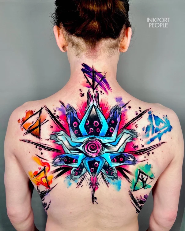 Watercolor Geometric, Abstract tattoo on Upper Back