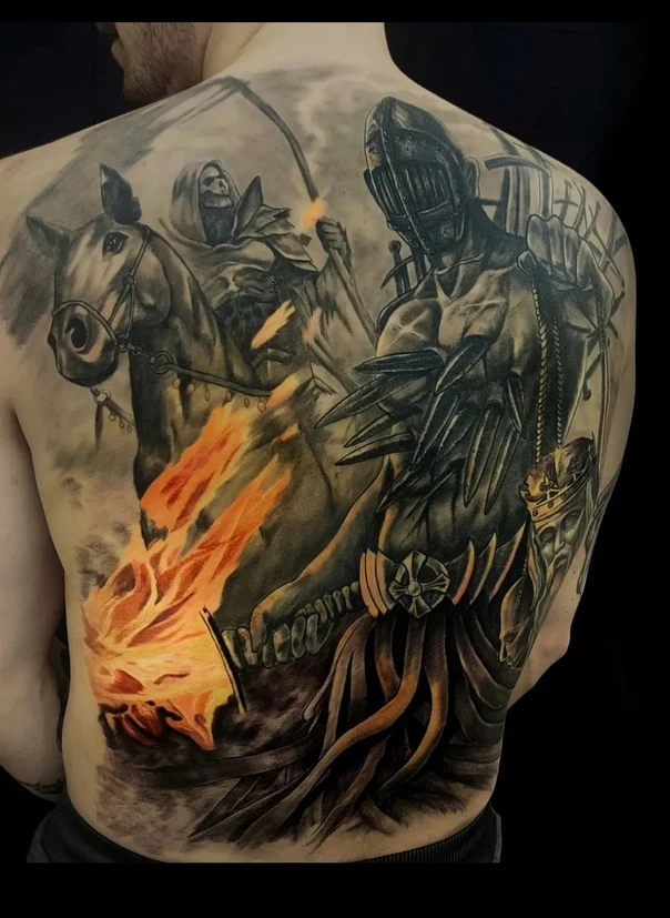 Realism Knight, Horse tattoo on Full Back