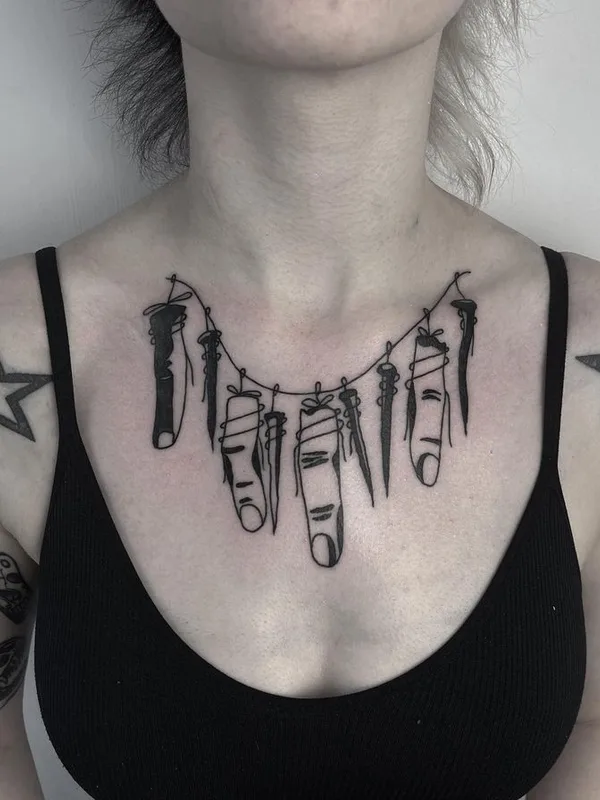 female black linework tattoo on chest #72342 | Tattoo Artist Levi Cherry