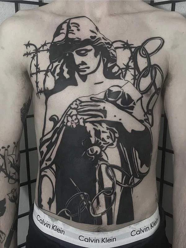 male black blackwork tattoo on chest #72344 | Tattoo Artist Levi Cherry