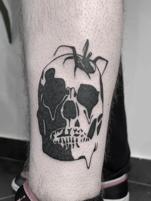 black blackwork tattoo on calf #72336 | Tattoo Artist Levi Cherry