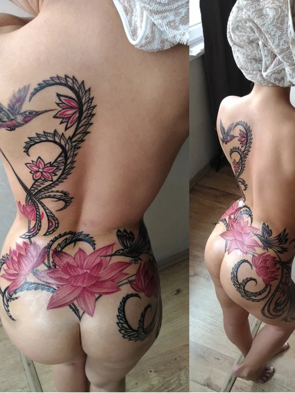 female color botanic татуировка на full back #72443 | Тату мастер Александр Кольцов