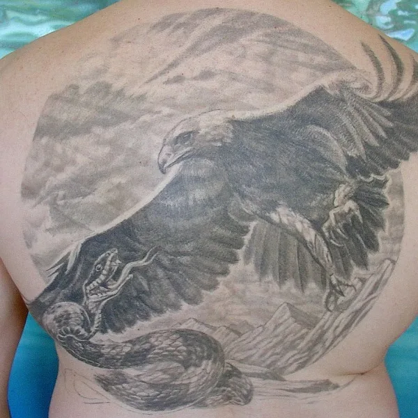 black and grey realism татуировка на full back #72444 | Тату мастер Александр Кольцов