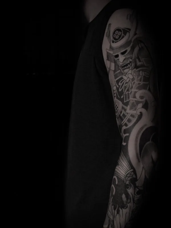 black and grey japanese татуировка на full sleeve #72516 | Тату мастер baaad.ink
