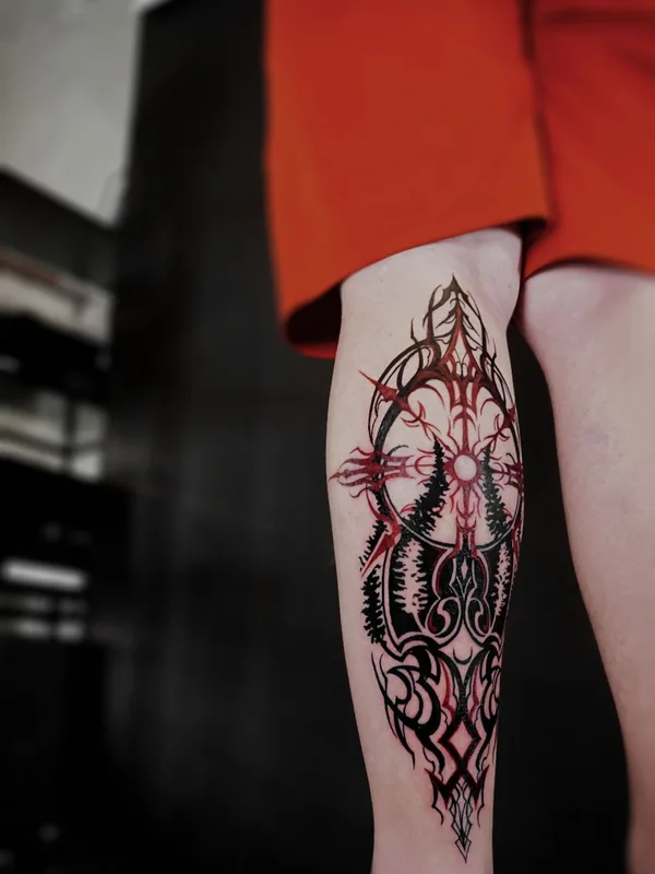 color ornamental tatouage sur calf #72531 | Artiste tatoueur БОСС МОРОЗОВ