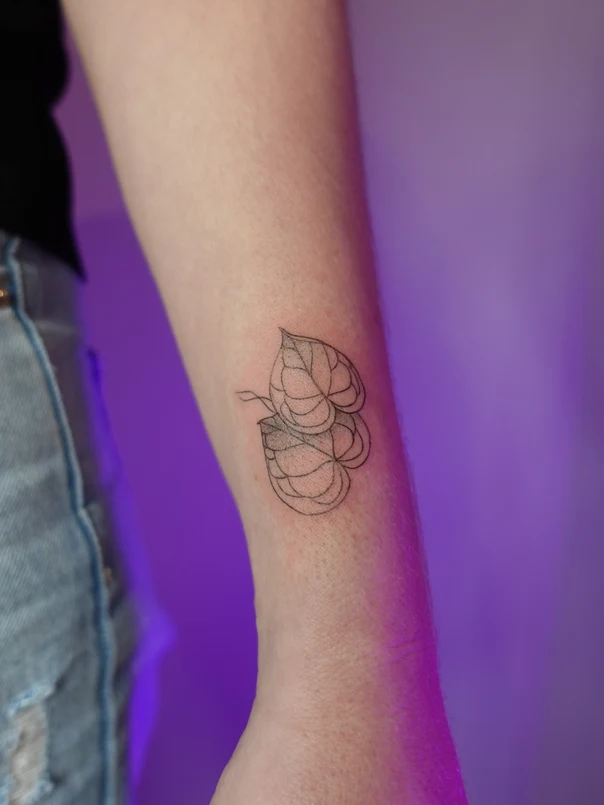 Linework Leaf tattoo on Forearm