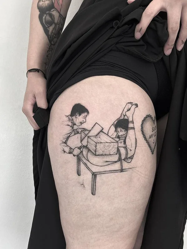black sketch 纹身 在 thigh #72560 | 纹身师 weepandforfeit