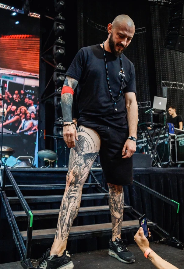 Блэкворк Eagle, Angel tattoo на Нога целиком