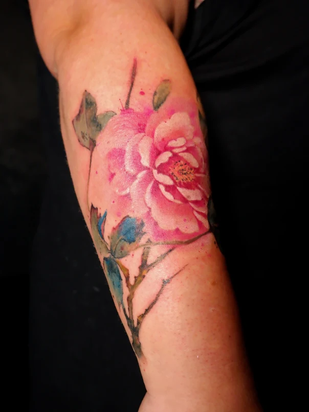 Watercolor Flower, Rose tattoo on Forearm