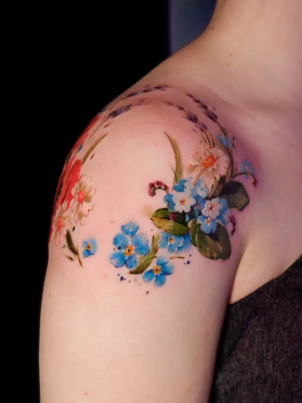 female color watercolor tatuaje en shoulder #72702 | Tatuador Diana Ivashkevich
