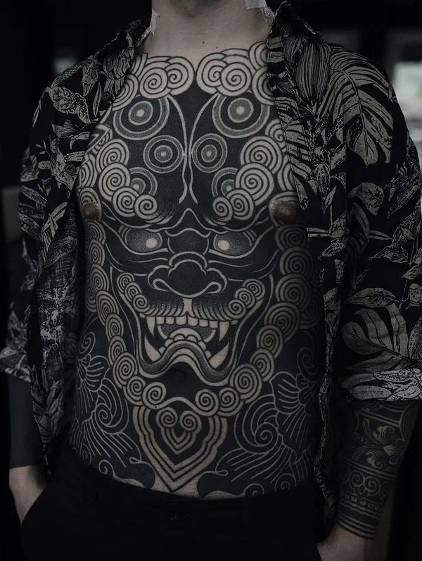 male black blackwork tattoo on chest #72715 | Tattoo Artist ARTURO TEROL