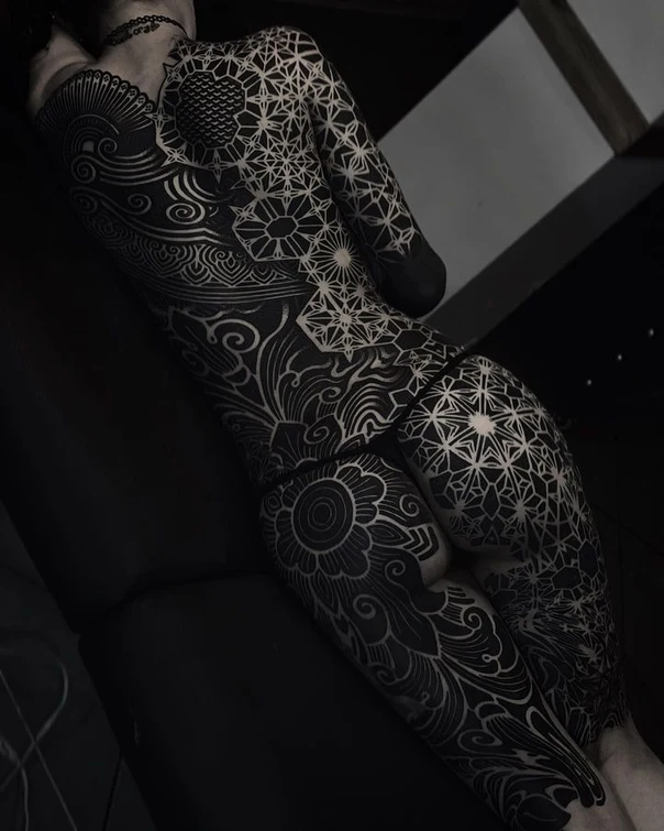 Blackwork Geometric, Floral tattoo on Full body