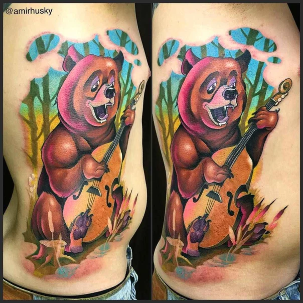 Cartoon Bear, Cello tattoo на Side