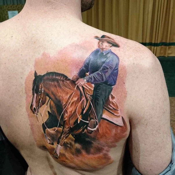 Реализм Horse, Man tattoo на Дельта