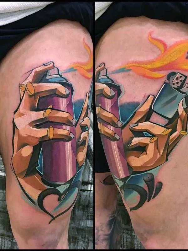 color illustrative tattoo on thigh #1461 | Tattoo Artist Matej Martius