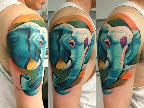 Illustrative Elephant tattoo on Shoulder