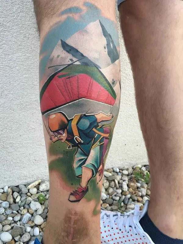 color illustrative tattoo on calf #1469 | Tattoo Artist Matej Martius