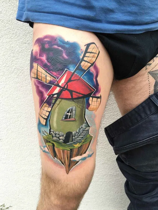 color illustrative tattoo on thigh #1470 | Tattoo Artist Matej Martius