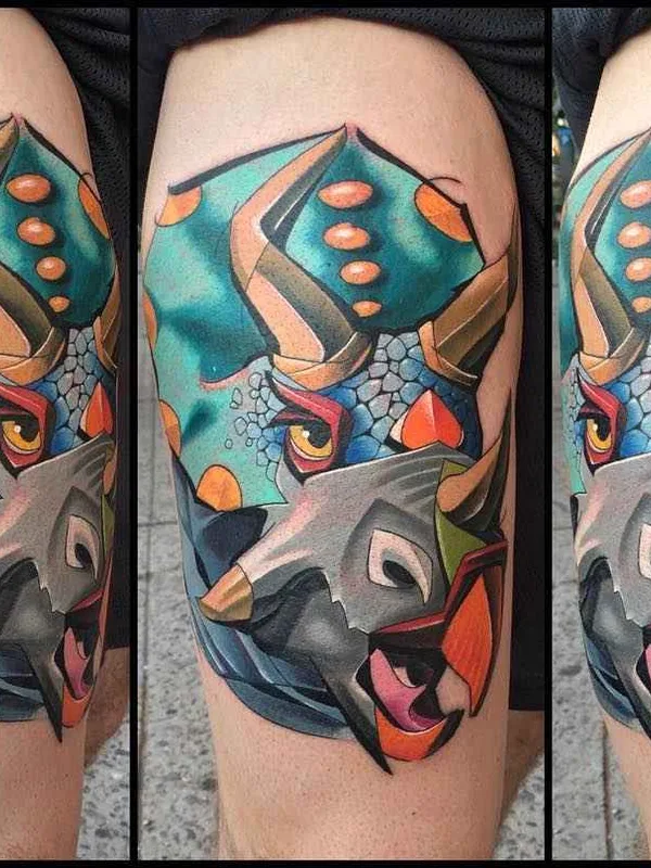 color illustrative tattoo on thigh #1467 | Tattoo Artist Matej Martius