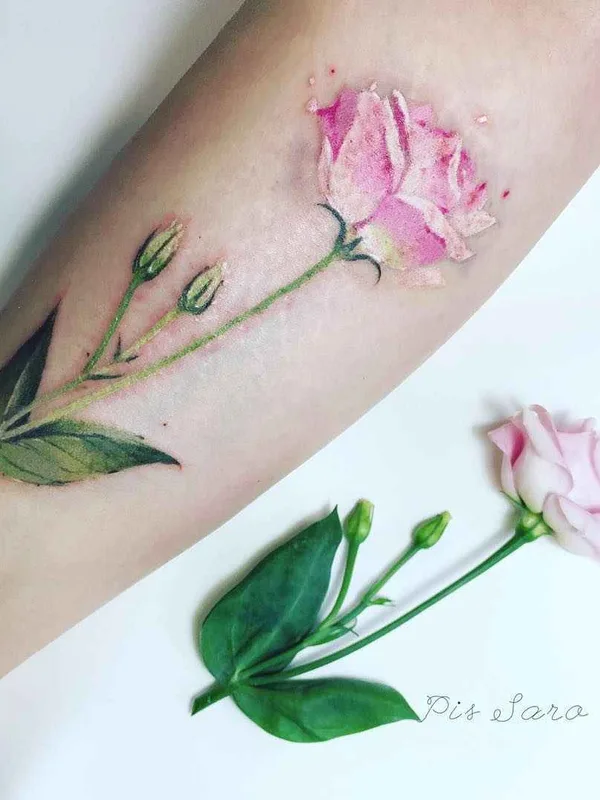 female color watercolor, botanic tattoo on forearm #1521 | Tattoo Artist Pis Saro