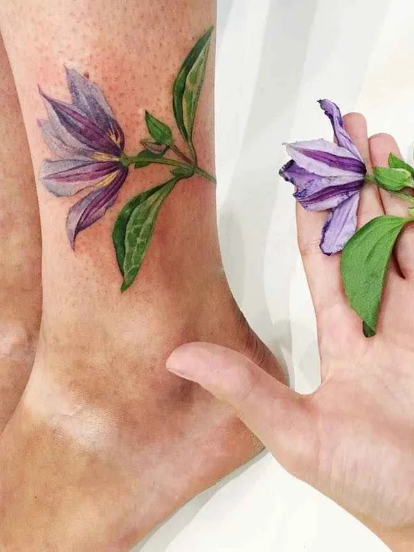 female color botanic tattoo on ankle #1506 | Tattoo Artist Rita Rit Kit Zolotuhina