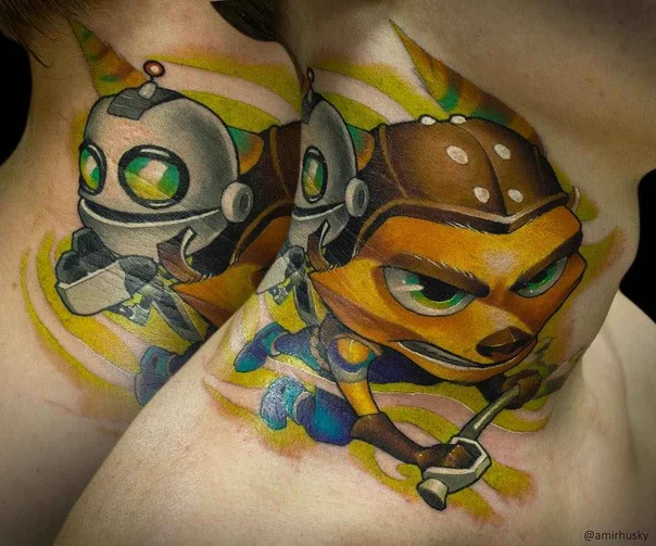 Иллюстративная Character, Robot tattoo на Грудь