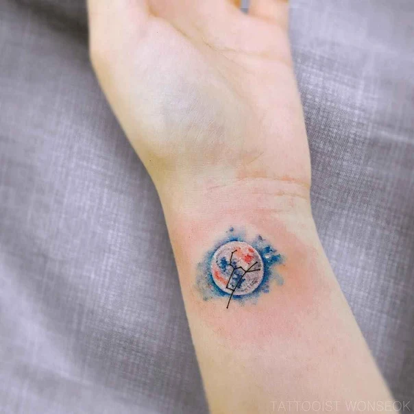 Watercolor Constellation, Moon tattoo on Wrist
