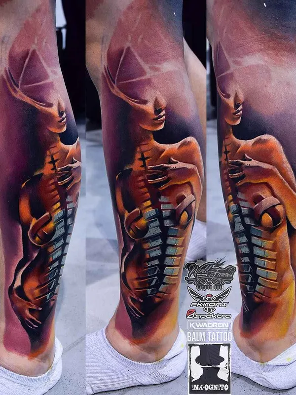 female color surrealism Tatuaggio su calf #12577 | Tatuatore Tomasz TOFI Torfinski