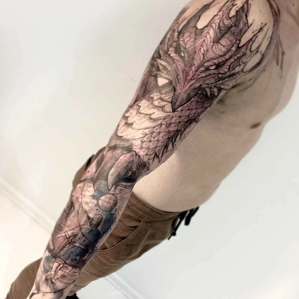 Sketch Dragon, Geometric tattoo on Full Sleeve